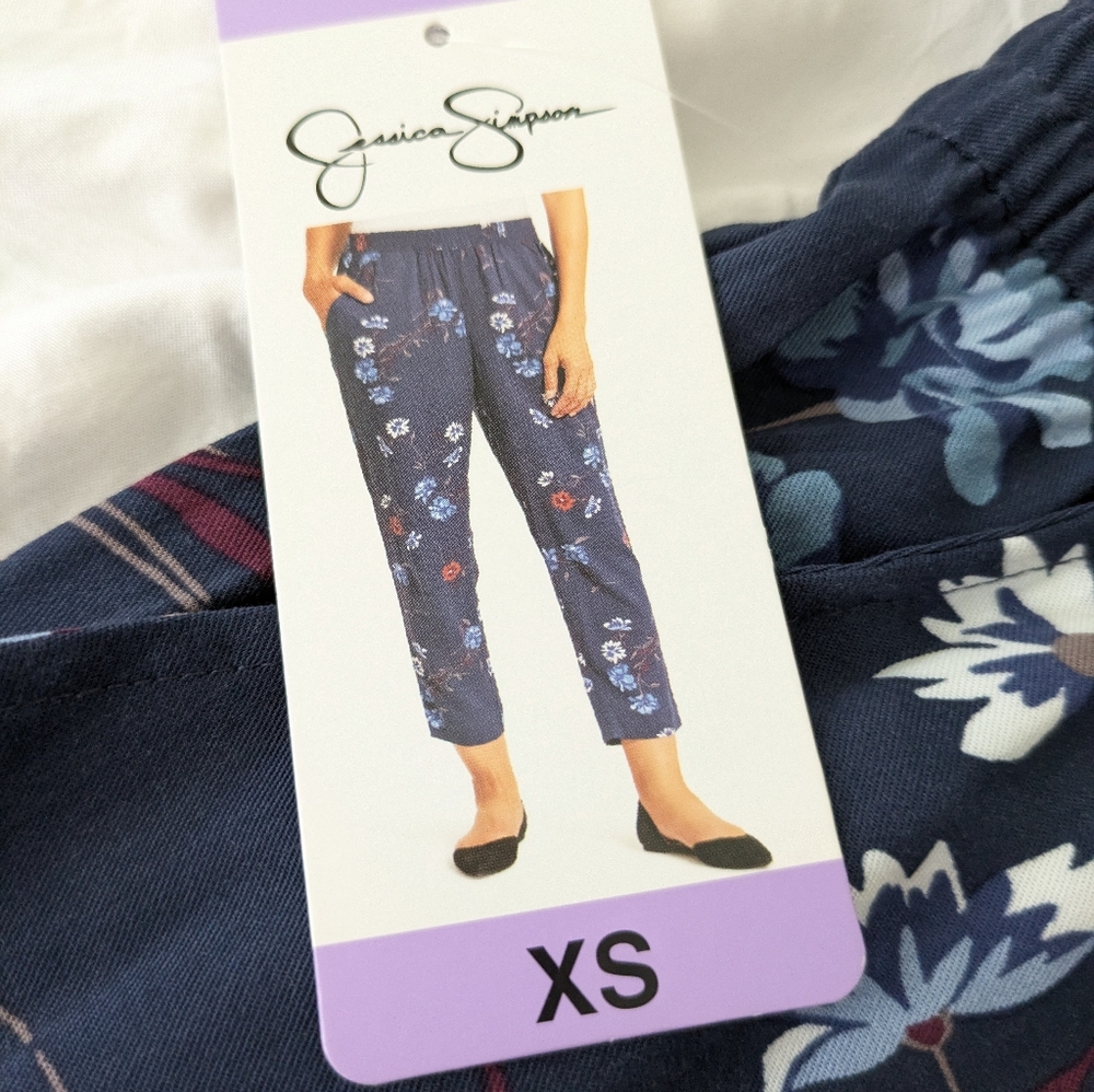NWT JESSICA‎ SIMPSON Navy Blue Floral "CADIE" PULL ON PANTS XS - Picture 3 of 11